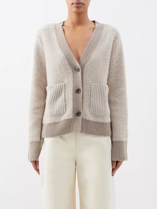 Sonia Contrast-trim Bouclé-knit Cashmere Cardigan - Womens - Beige Multi