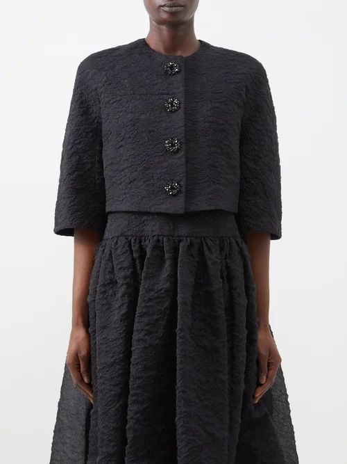 Gillian Cropped Floral-cloqué Jacket - Womens - Black