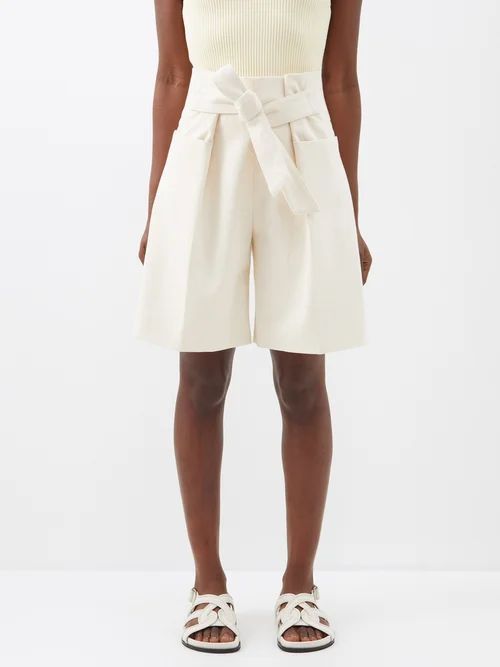 Tie-waist Organic-cotton Shorts - Womens - Ecru