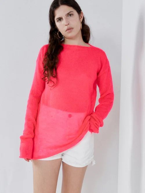 Open Knit Mohair And Wool-blend Jumper - Womens - Pink Multi