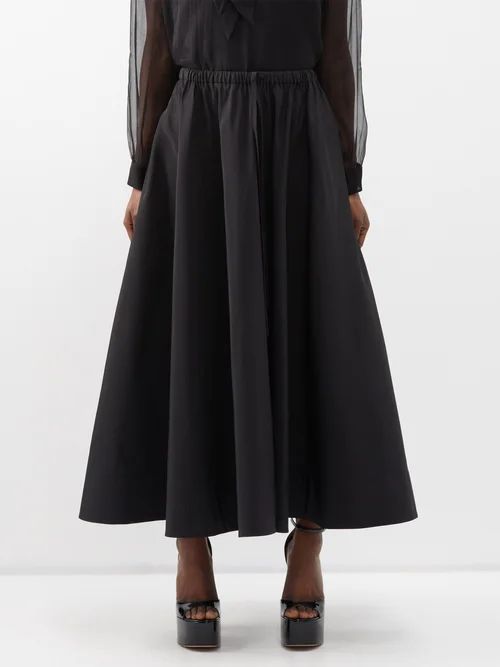 High-rise Silk-twill A-line Skirt - Womens - Black