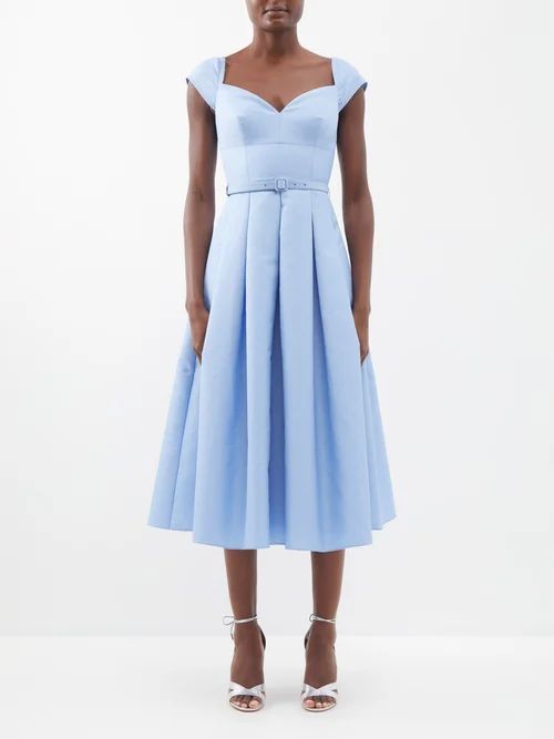 Sweetheart-neckline Taffeta Midi Dress - Womens - Blue