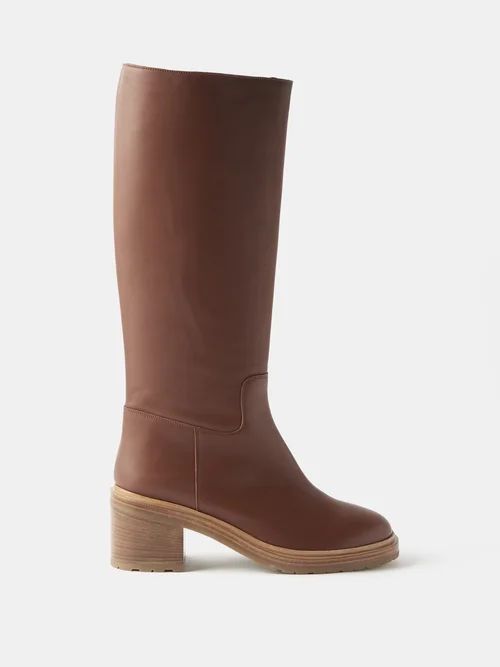 71 Block-heel Leather Knee-high Boots - Womens - Light Brown
