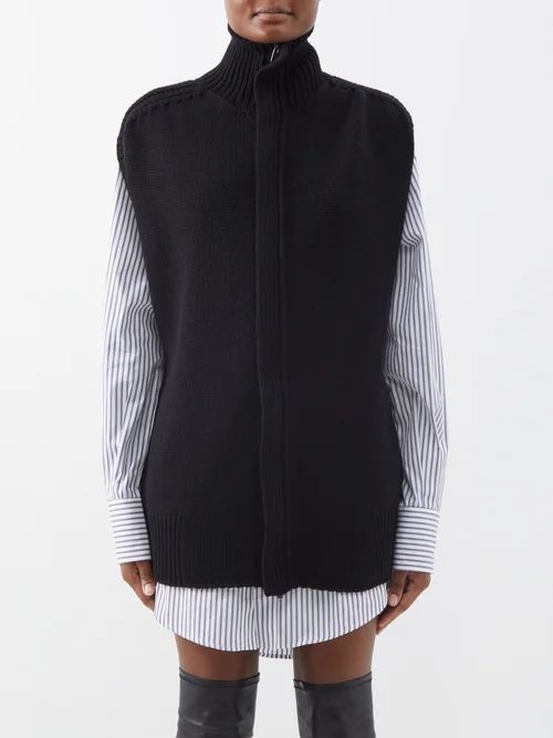 High-neck Zipped Cashmere Cardigan - Womens - Black