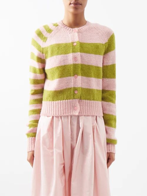 Teresa Striped Lambswool Cardigan - Womens - Pink Green