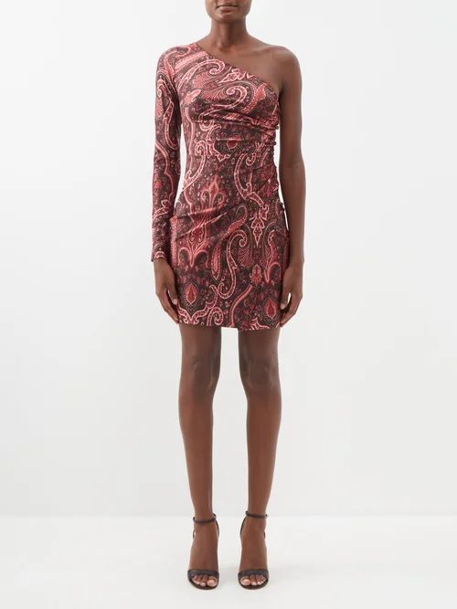 Helen One-shoulder Paisley-print Jersey Mini Dress - Womens - Bordeaux