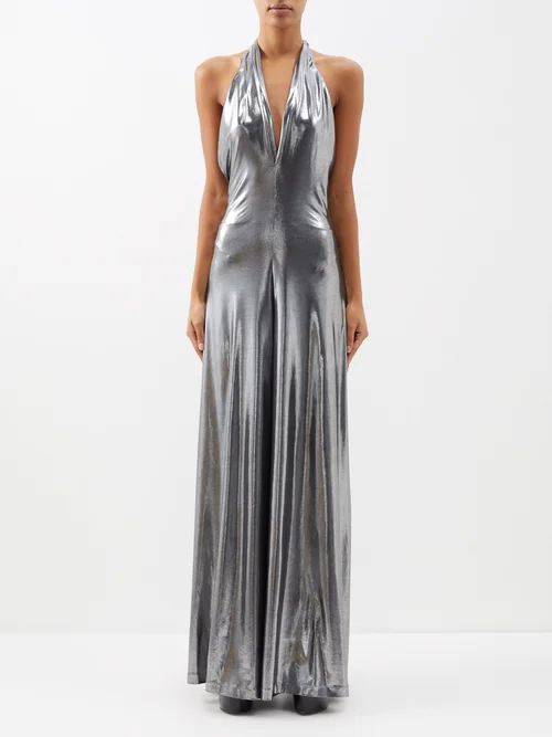 Liquid Lamé Jersey Maxi Dress - Womens - Silver