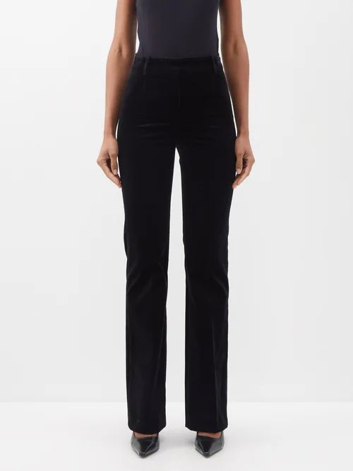 Corette Cotton-blend Velvet Flared Trousers - Womens - Black