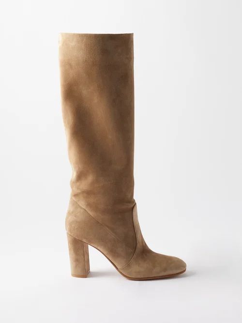 Glen 85 Slouched Suede Knee Boots - Womens - Beige