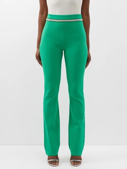 Crystal-embellished Knitted Trousers - Womens - Green