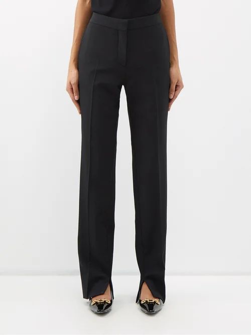 Split-cuff High-rise Twill Trousers - Womens - Black