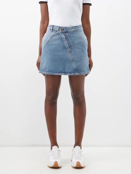Asymmetric-front Denim Mini Skirt - Womens - Denim