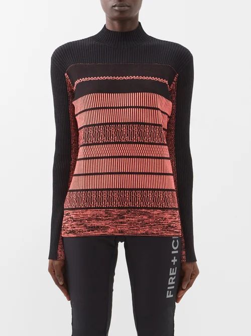 Caila Jacquard-knit Sweater - Womens - Black Red