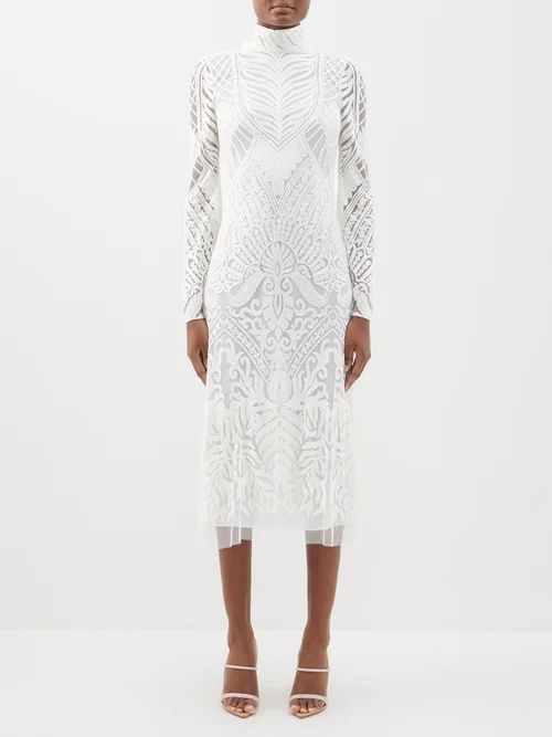 Borghese Open-back Lace Midi Dress - Womens - White
