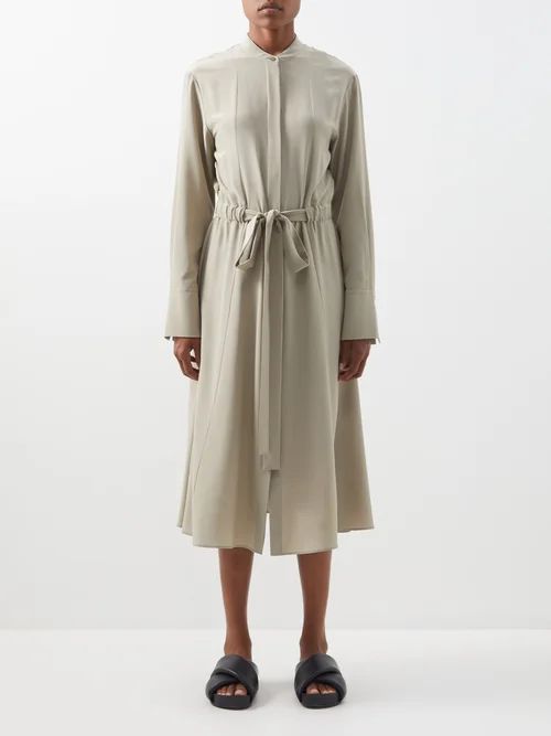 Fairbaim Belted Silk-crepe Shirt Dress - Womens - Dark Beige