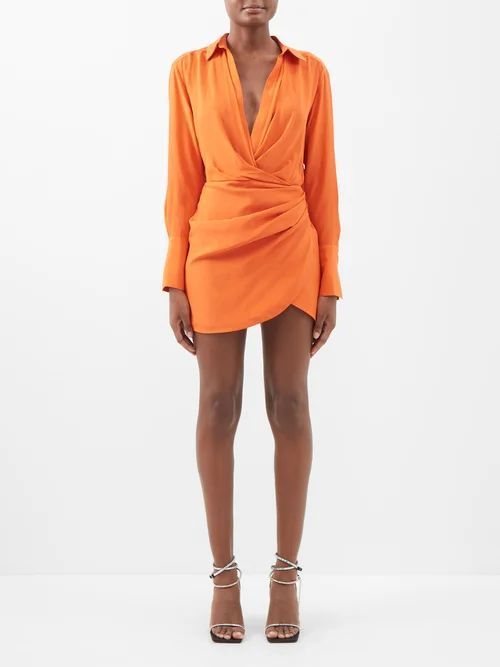 Naha Silk Mini Wrap Dress - Womens - Orange