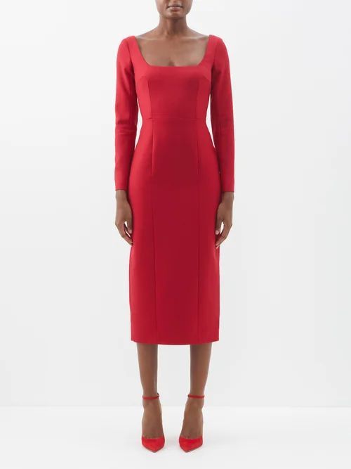 Jeana Square-neck Wool Dress - Womens - Red