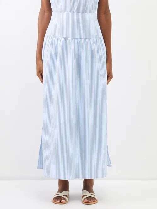 Layla Striped Cotton-voile Maxi Skirt - Womens - Blue Stripe