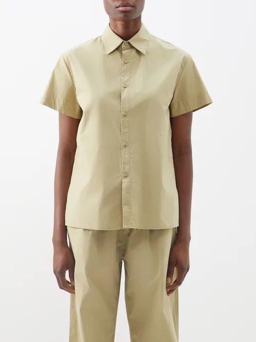Organic-cotton Poplin Shirt - Womens - Light Khaki