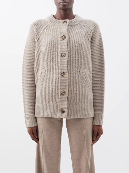 Ribbed Wool-blend Cardigan - Womens - Taupe