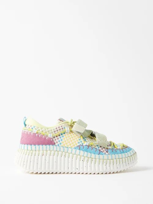 Nama Patchwork Suede Trainers - Womens - Yellow Multi