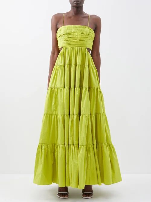 Satre Tiered Cotton Maxi Dress - Womens - Light Green