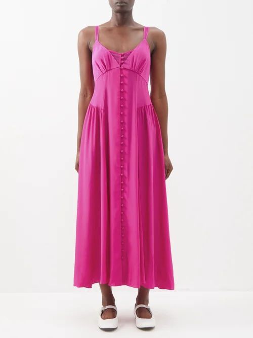 Paulina Buttoned Silk-charmeuse Dress - Womens - Fuchsia