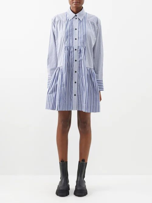 Striped Organic-cotton Poplin Shirt Dress - Womens - Grey Blue