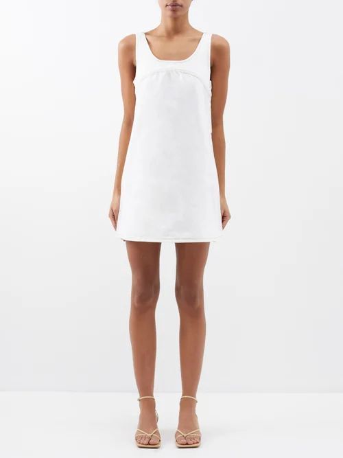Scoop-neck Denim Mini Dress - Womens - Ivory