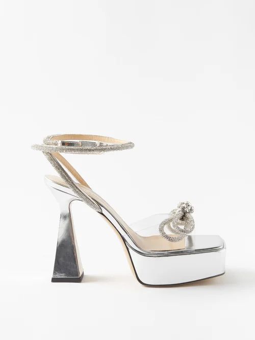 Double Bow 140 Crystal And Leather Sandals - Womens - Clear