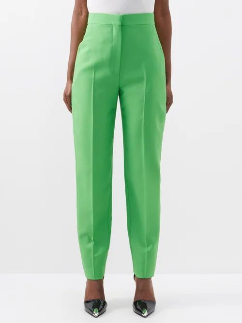 High-rise Wool-blend Barathea Trousers - Womens - Green