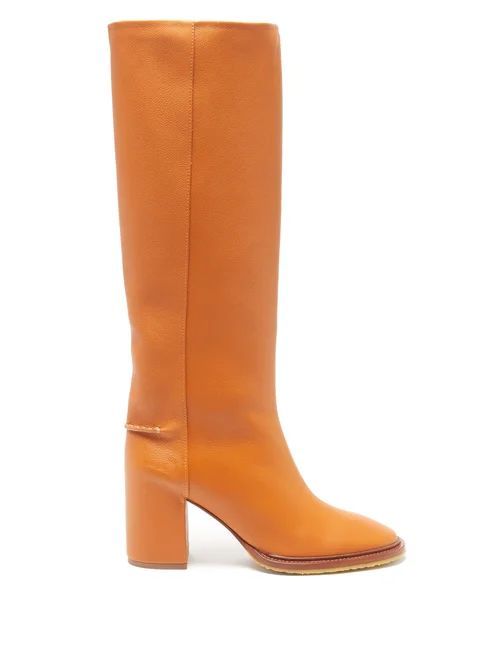 Edith Block-heel Leather Knee-high Boots - Womens - Tan