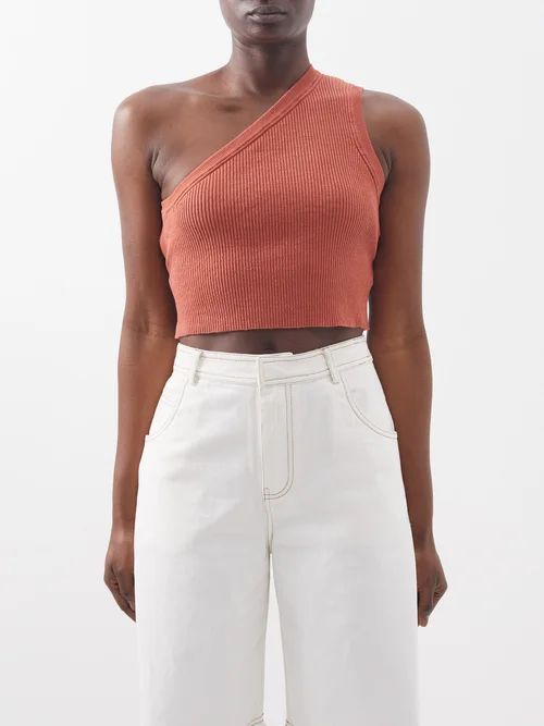 Ascu One-shoulder Ribbed Linen-blend Top - Womens - Orange