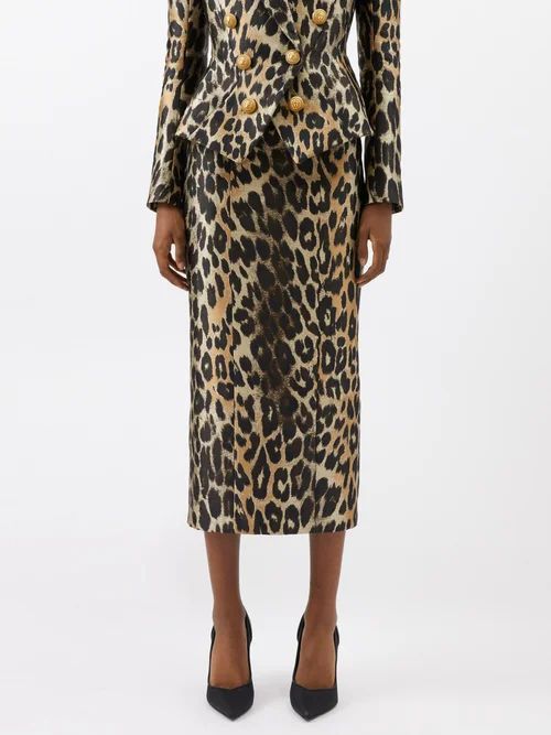 High-rise Leopard Spot-jacquard Pencil Skirt - Womens - Leopard Print