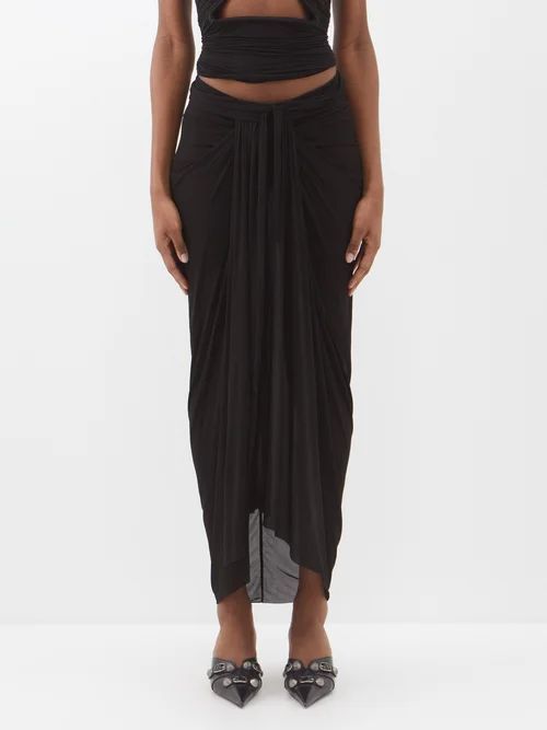 Draped Jersey Midi Skirt - Womens - Black