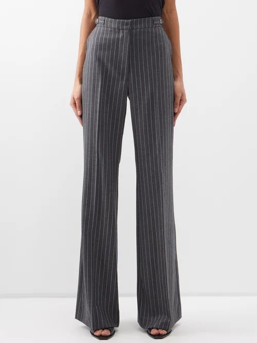 Jones Pinstriped-wool Wide-leg Suit Trousers - Womens - Light Grey