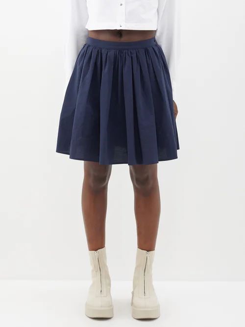 Pleated Cotton Mini Skirt - Womens - Navy