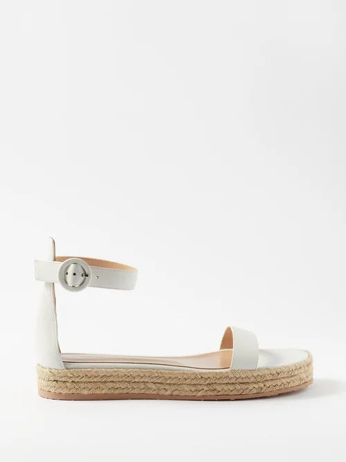 Leather Espadrille Flatform Sandals - Womens - White