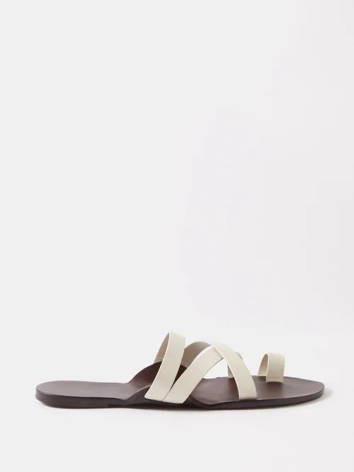 Kris Crossover Leather Sandals - Womens - White Black