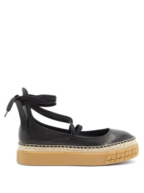 Tyre-sole Leather Espadrilles - Womens - Black