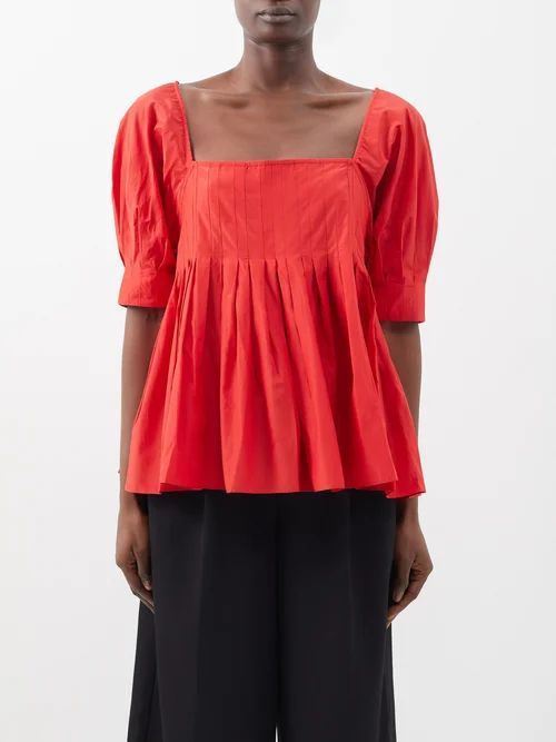 Peony Square-neck Silk-blend Blouse - Womens - Ruby