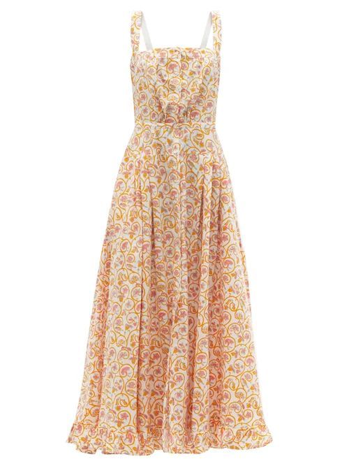 Rossana Floral-print Cotton-poplin Maxi Dress - Womens - Yellow Print