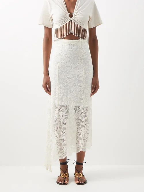 Asymmetric Floral-lace Skirt - Womens - Ivory