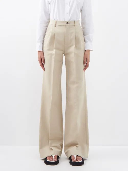 Flavie Pleated Cotton-blend Trousers - Womens - Beige