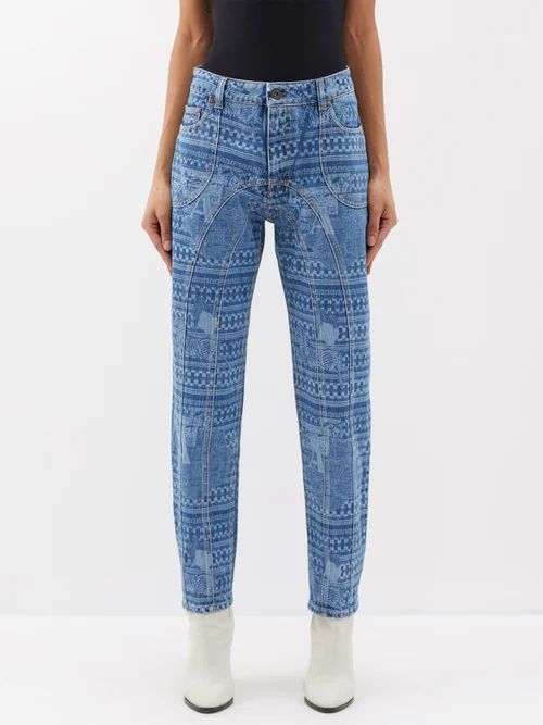 Kampala Laser-etched Straight-leg Jeans - Womens - Light Indigo