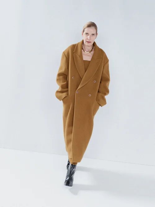 Responsible Wool Exaggerated Shoulder Overcoat - Womens - Gold