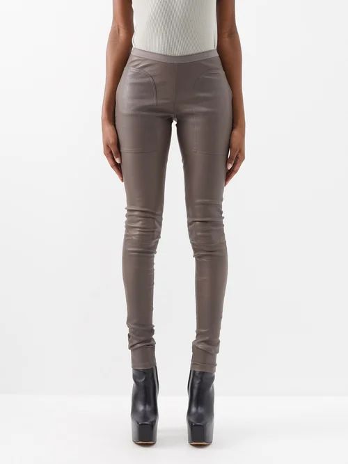 High-rise Panelled-leather Leggings - Womens - Mid Beige