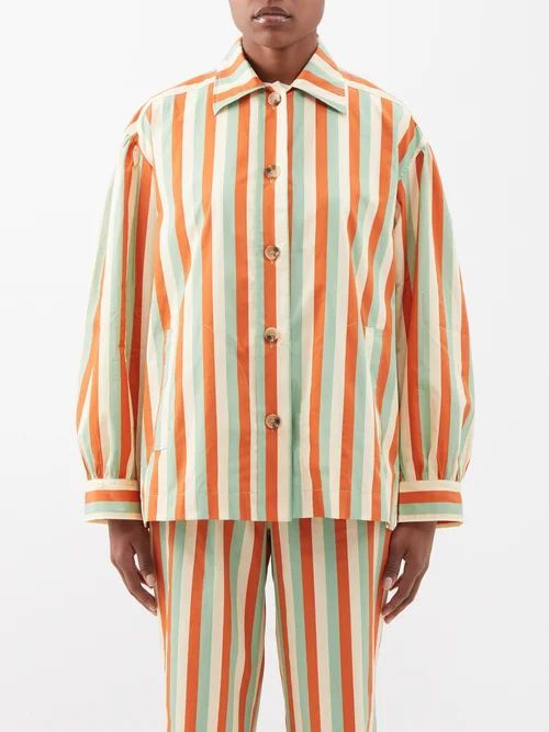Fleur Striped Cotton-twill Shirt - Womens - Orange Multi