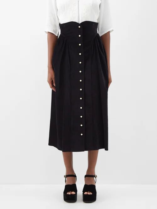 Bella Cotton-velvet Midi Skirt - Womens - Black