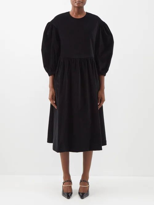 Margot Upcycled Cotton-velvet Midi Dress - Womens - Black